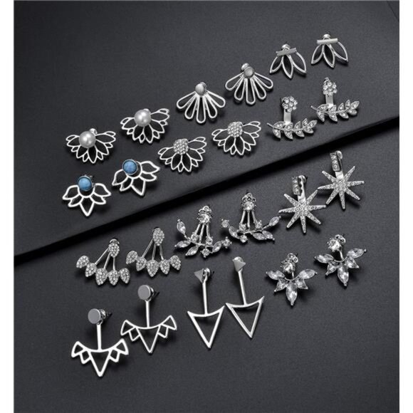 Tornito 6-12 Pairs Lotus Flower Earring Studs Chic CZ Earrings Jackets - Picture 3 of 12